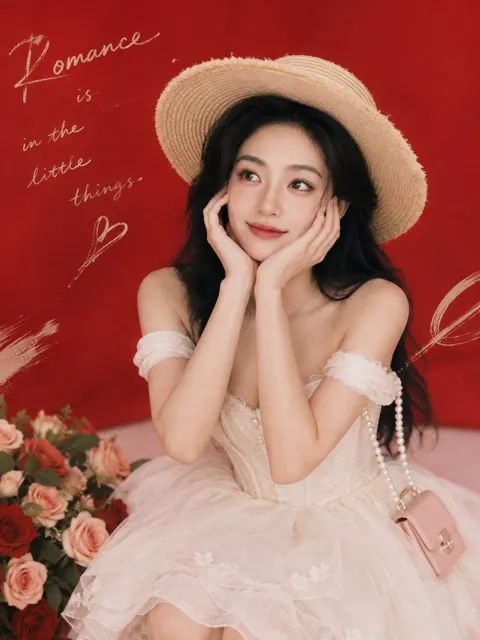 French vintage romantic girl tomato red studio