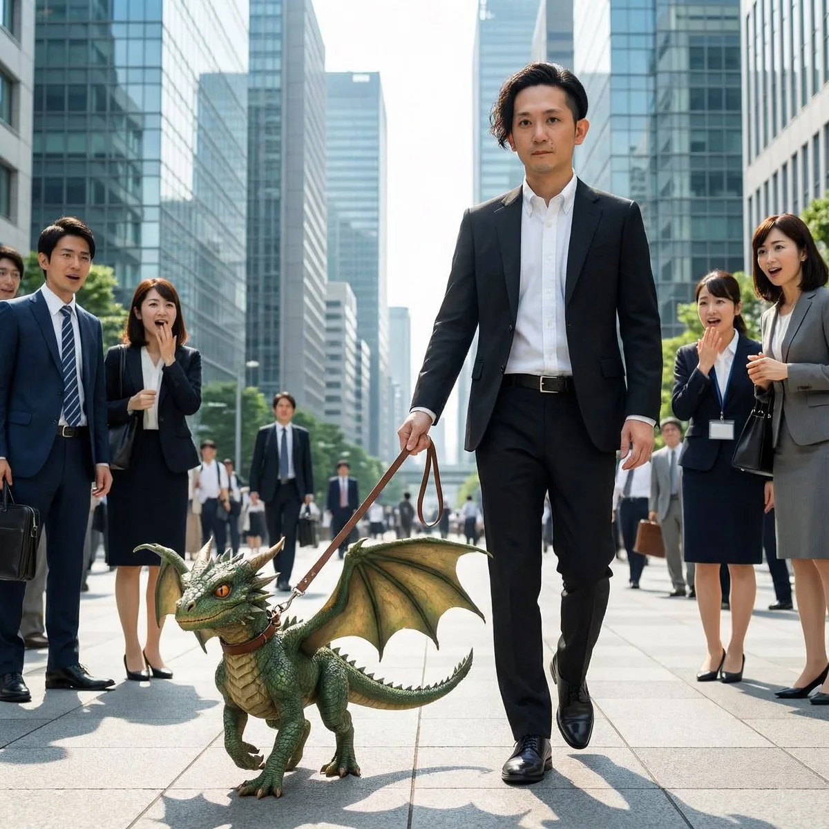 Fantasy dragon walking in cbd — Sonra