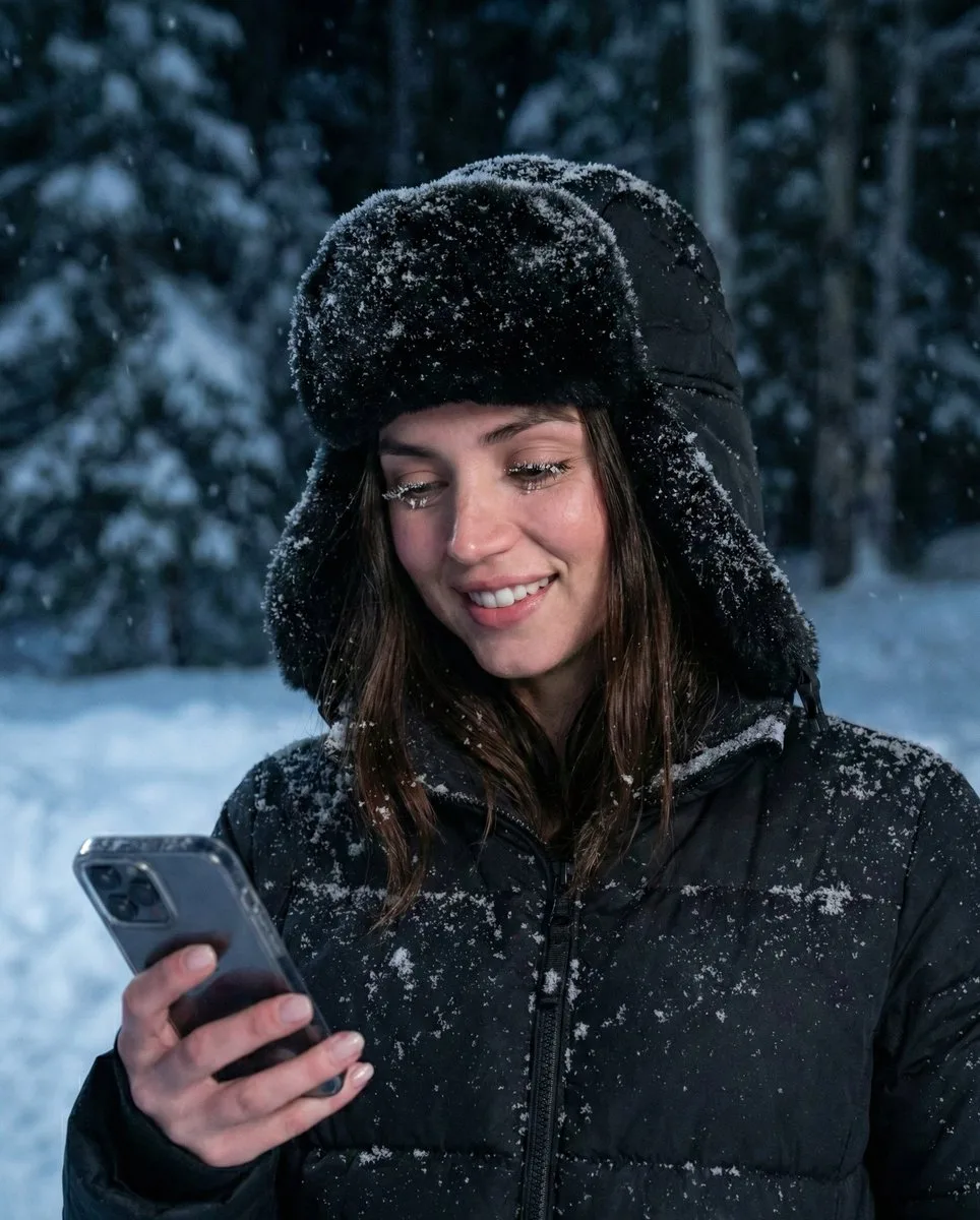 Cinematic snowy portrait — Sonra