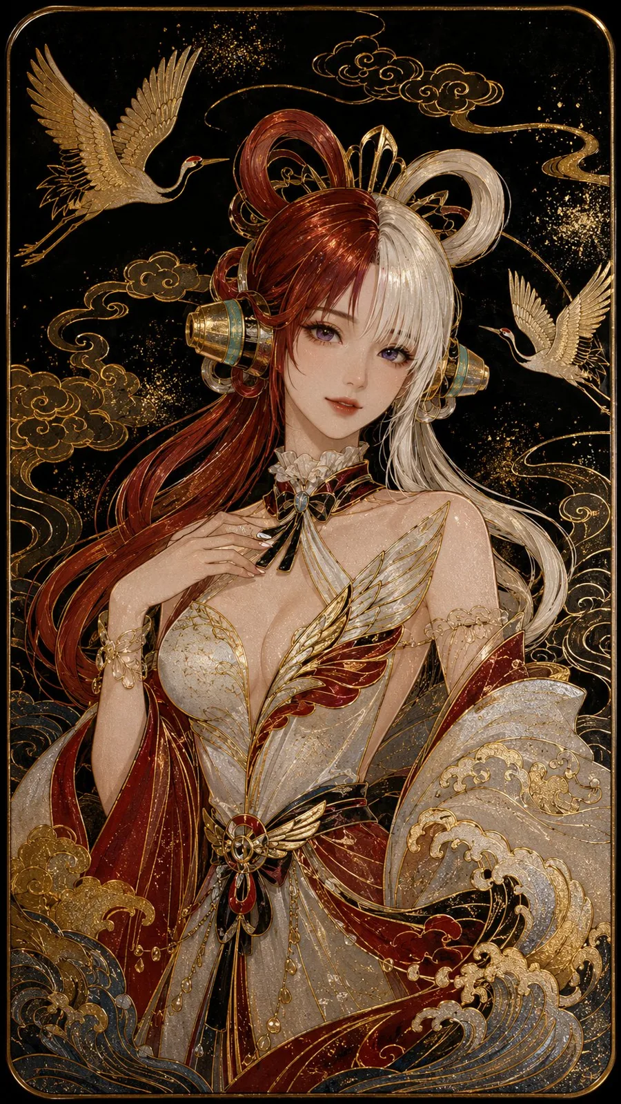 Japanese makie lacquer anime portraits gold foil — Sonra