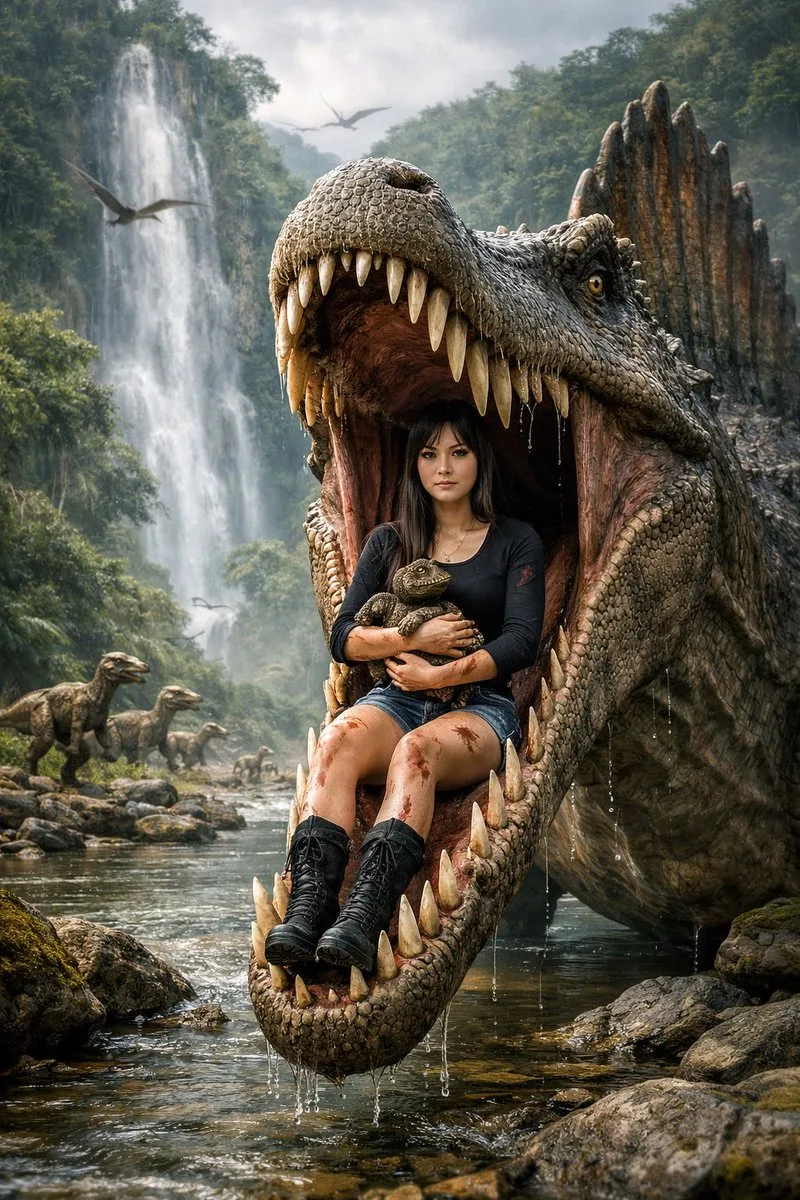 Fierce girl in spinosaurus jaws — Sonra