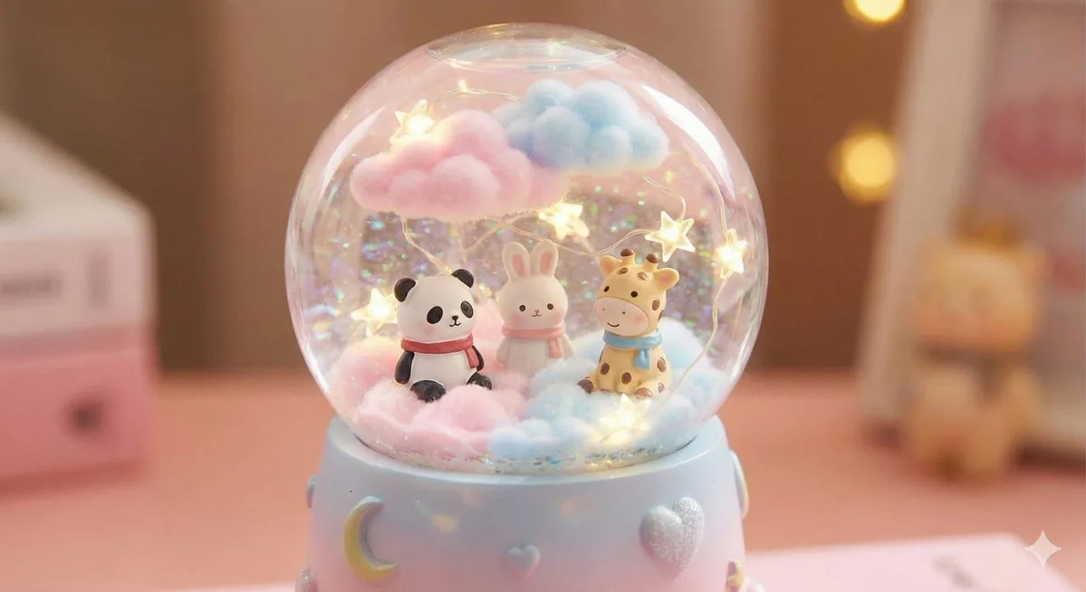 Dreamy glowing snow globe world — After