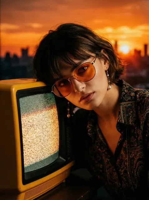 Sunset fashion girl vintage tv