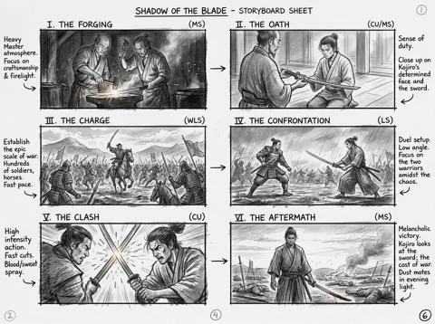 Cinematic pencil storyboard