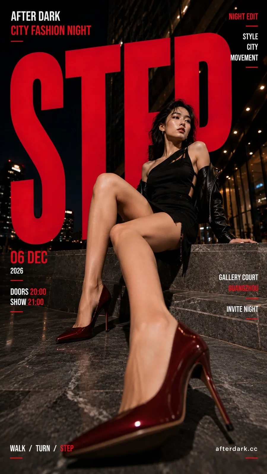 Fashion editorial poster forced perspective prompt — Sonra