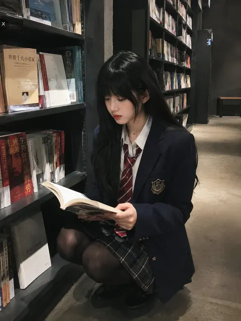 Ultra realistic smartphone photo east asian woman bookstore