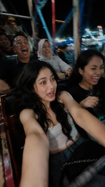 Night amusement park ride ultra realistic selfie