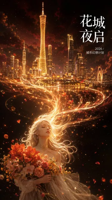 Urban fantasy city poster magic realism