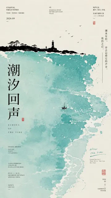 Chinese minimalist color field landscape art poster