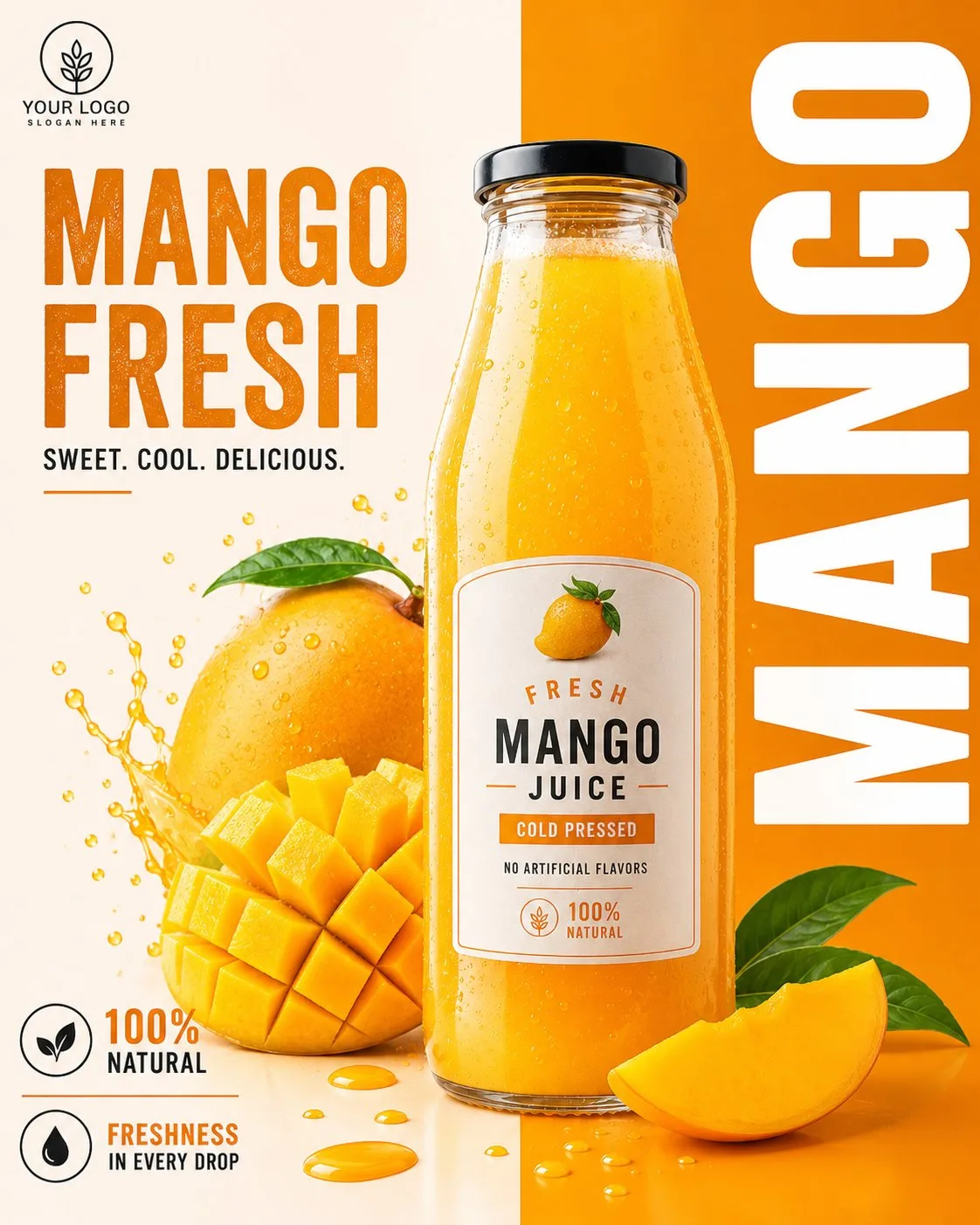 Premium mango juice commercial poster prompt — Sonra