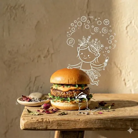 Minimal earthy gourmet burger photography