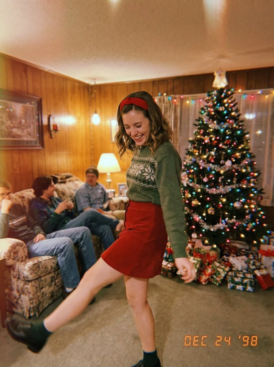 Vintage film christmas dancing blonde — After