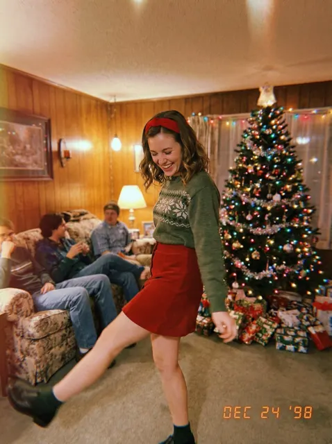 Vintage film christmas dancing blonde