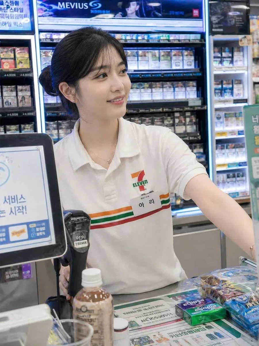 Korean convenience store cashier candid photography — After