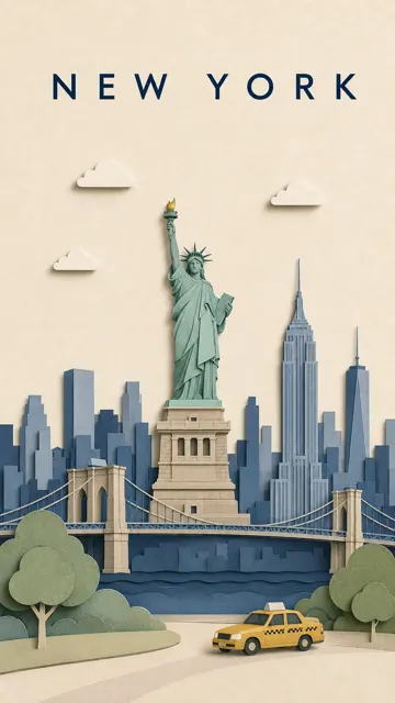 Minimal handcrafted paper cut travel poster