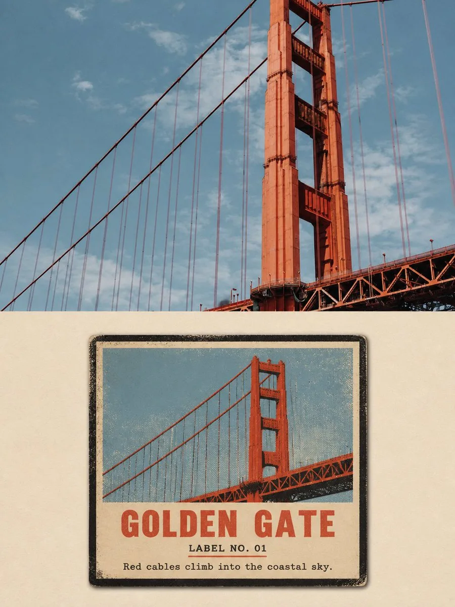 Vintage matchbox travel label poster — Sonra