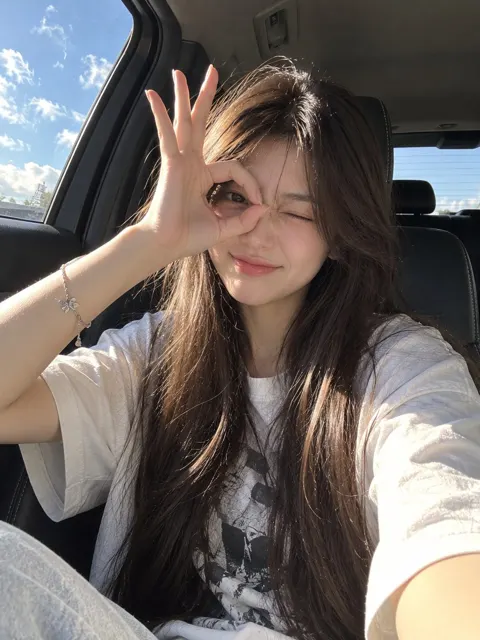 Ultra realistic candid car selfie young woman