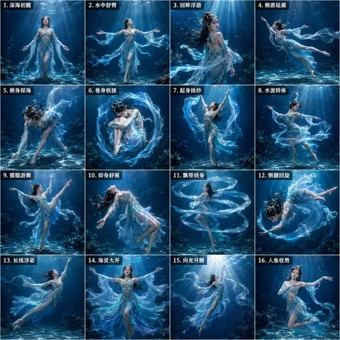 Deep sea mermaid princess dance storyboard prompt
