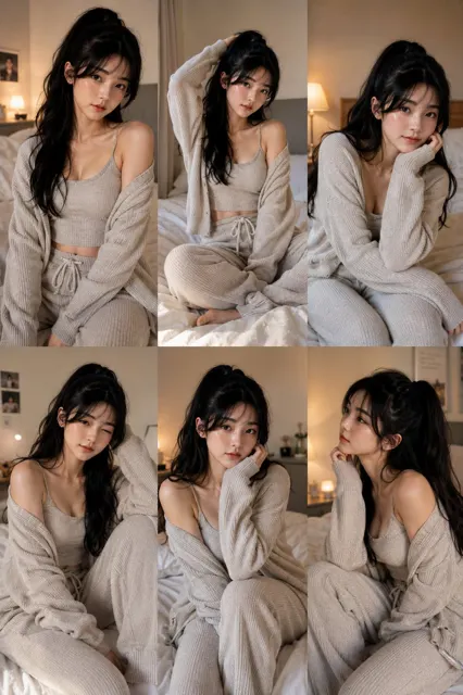 Korean lifestyle bedroom portrait collage