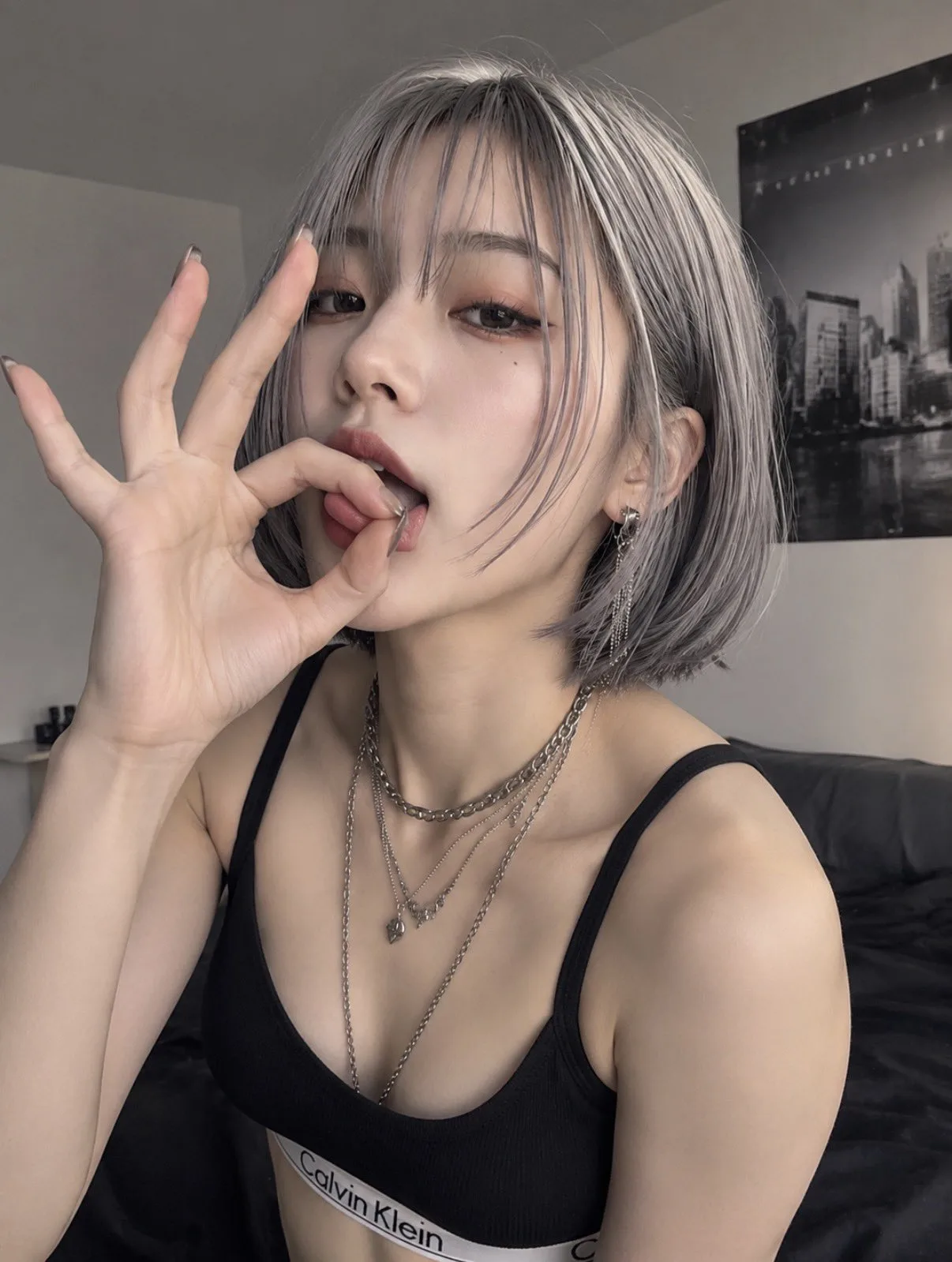 Indoor ok gesture tongue out calvin klein — After