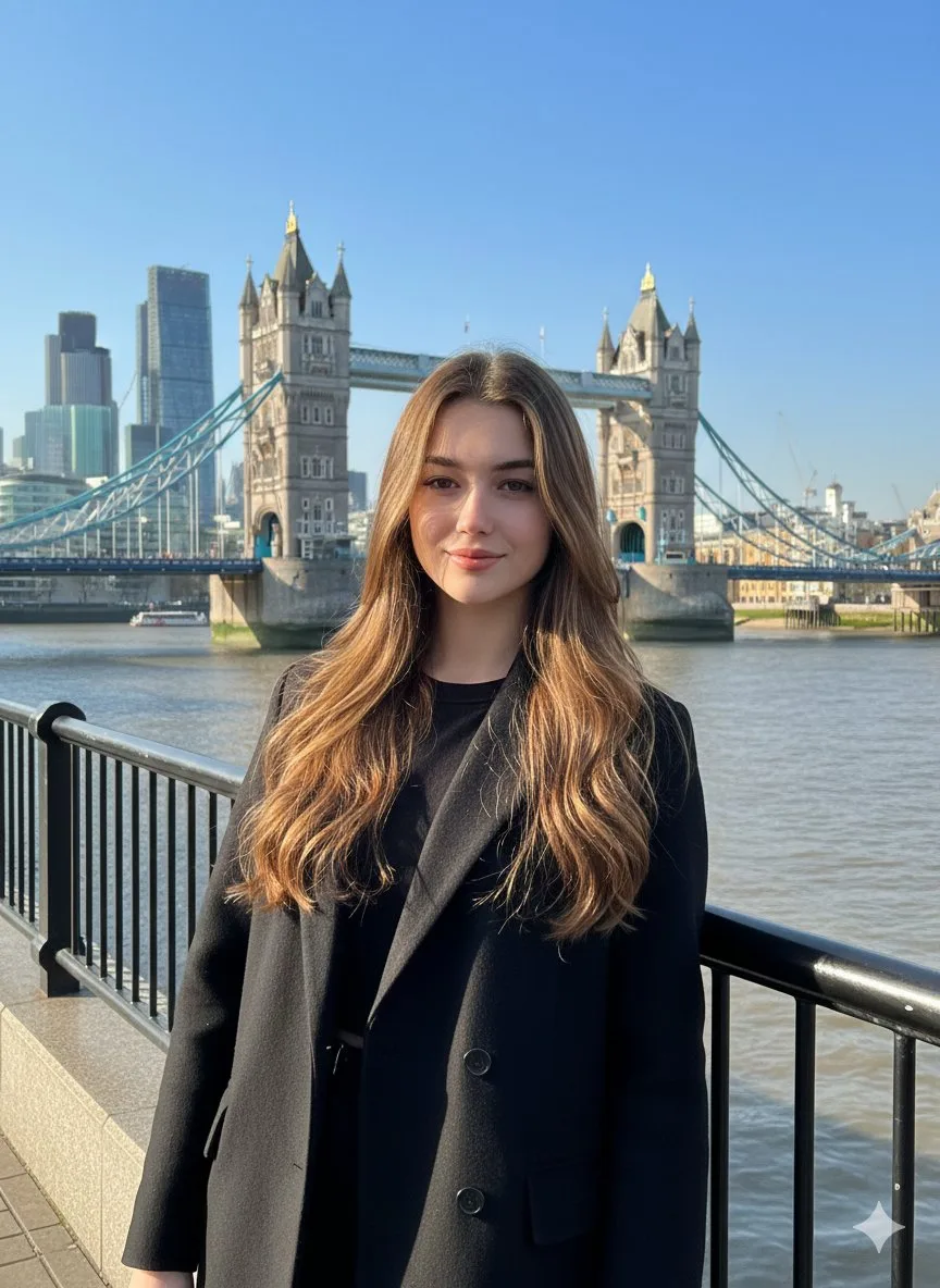 London bridge black coat travel portrait — After