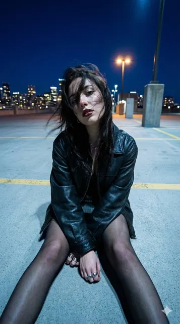Blue hour rooftop cool girl
