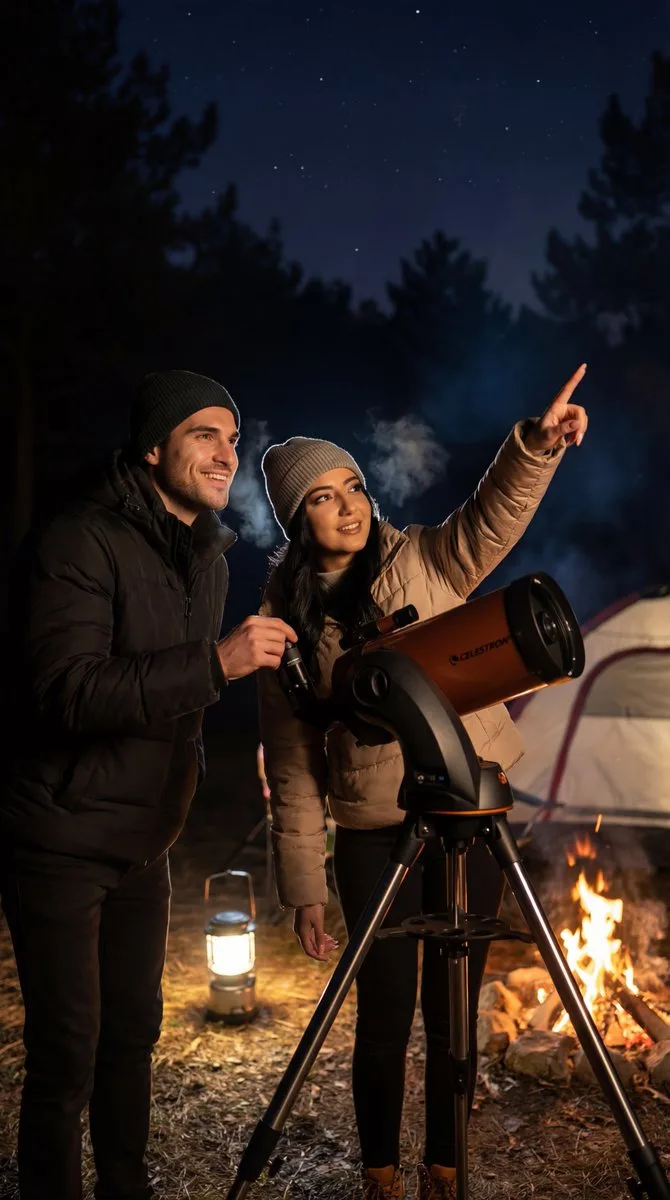 Stargazing couple by campfire — Sonra