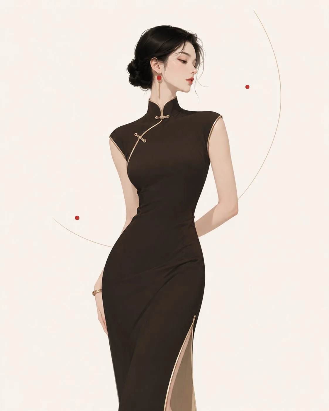 Eastern elegant minimalist qipao female illustration — After