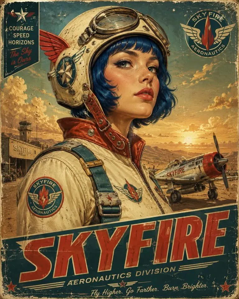 Vintage retro futurist aviation poster portrait — After