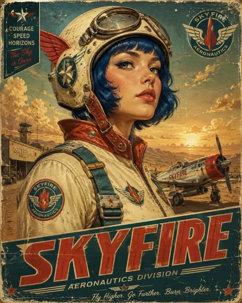 Vintage retro futurist aviation poster portrait