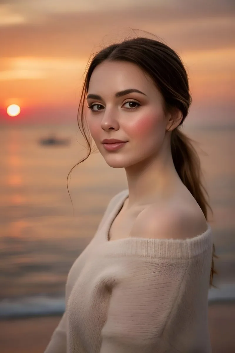 Golden sunset sweater portrait — After