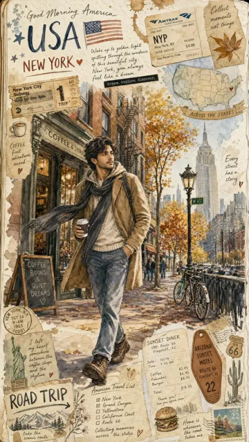 Dreamy usa travel journal illustration