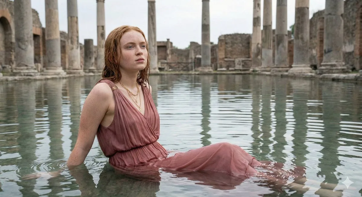 Rose gown roman bath ruins — Sonra