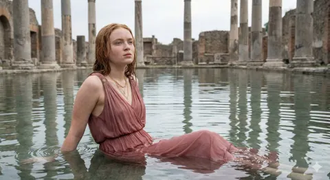 Rose gown roman bath ruins
