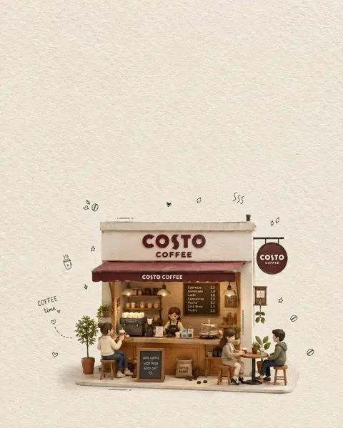 Minimalist 3d miniature handmade paper coffee shop