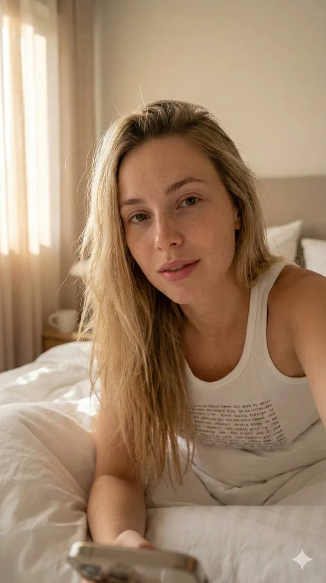 Morning light lazy blonde selfie — After