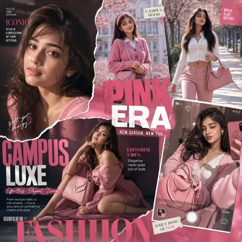 Luxury pink fashion magazine collage advertisement