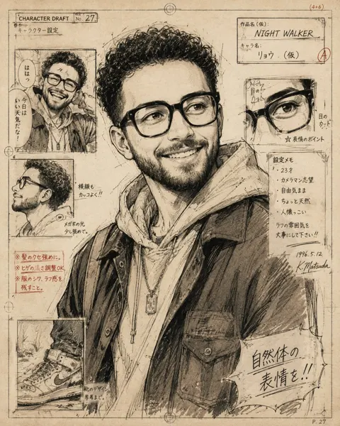 Vintage 90s manga draft style portrait illustration