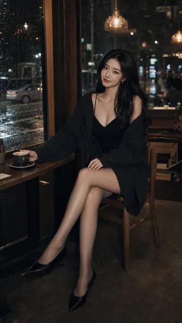 Black pearl dark gold night cafe portrait