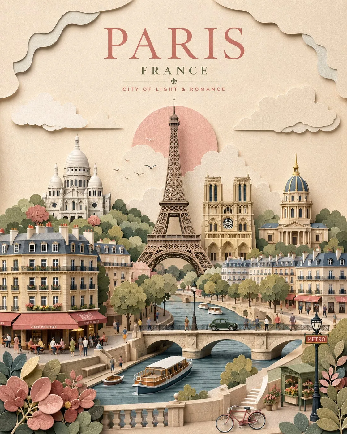 3d layered paper cut south korea travel poster — After