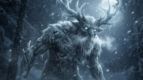 Ancient frost beast in blizzard