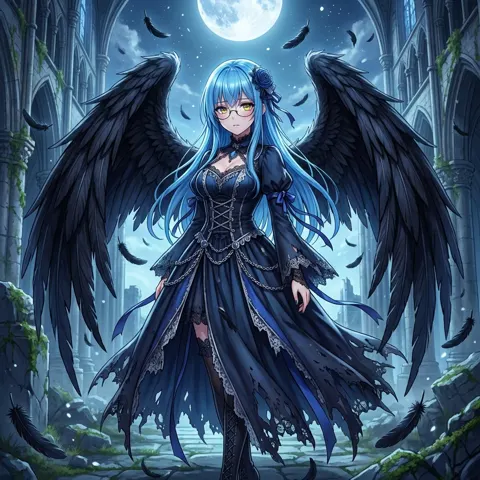 Beautiful fallen angel in darkness