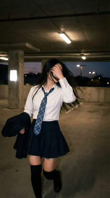 Candid portrait young woman parking garage urban aesthetic