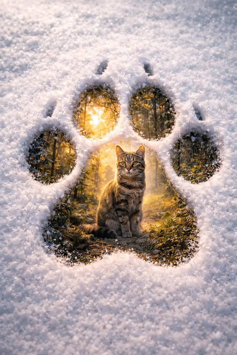 Snow pawprint micro world — After