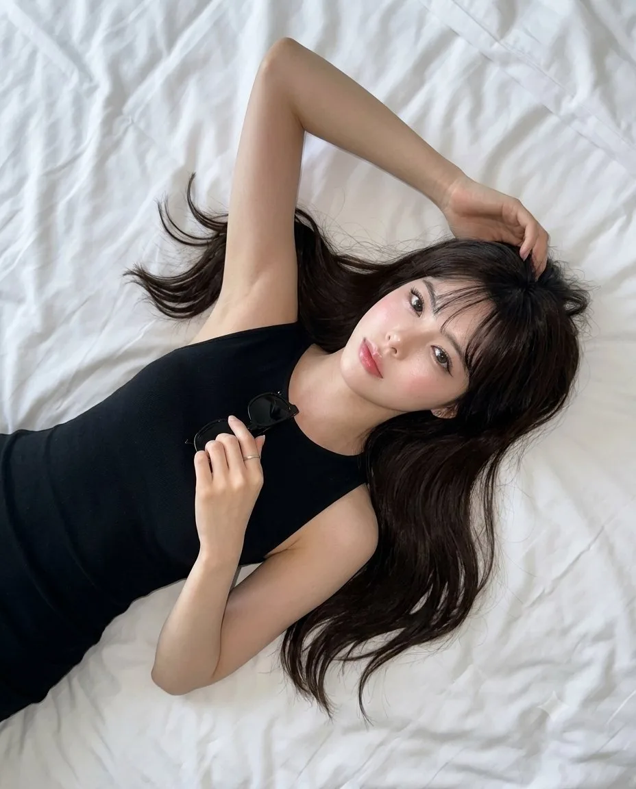 Iphone 17 pro overhead korean beauty bedroom portrait — After