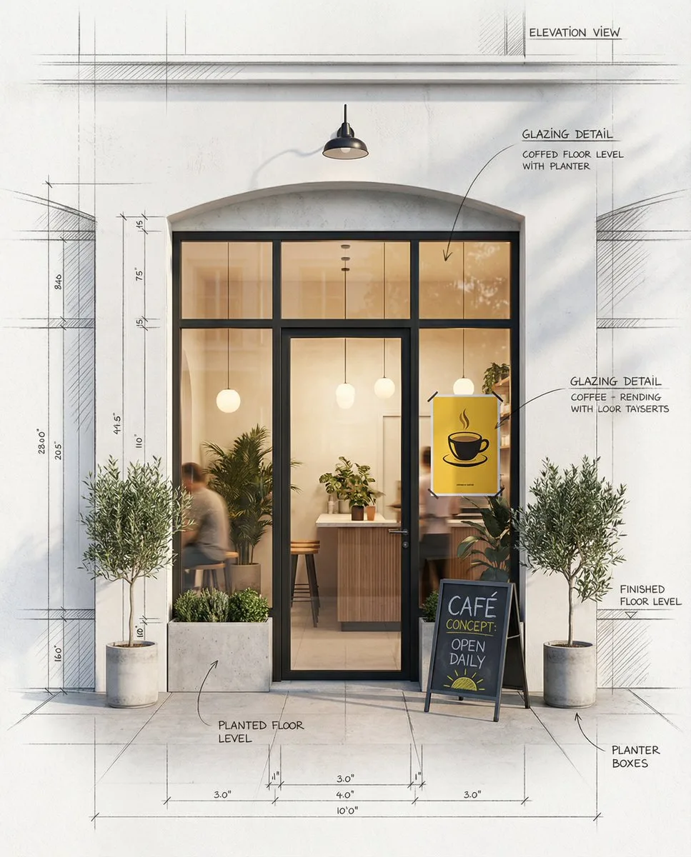Sketch reality cafe rendering — Sonra