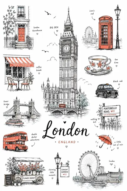 Minimalist hand drawn city travel poster illustration