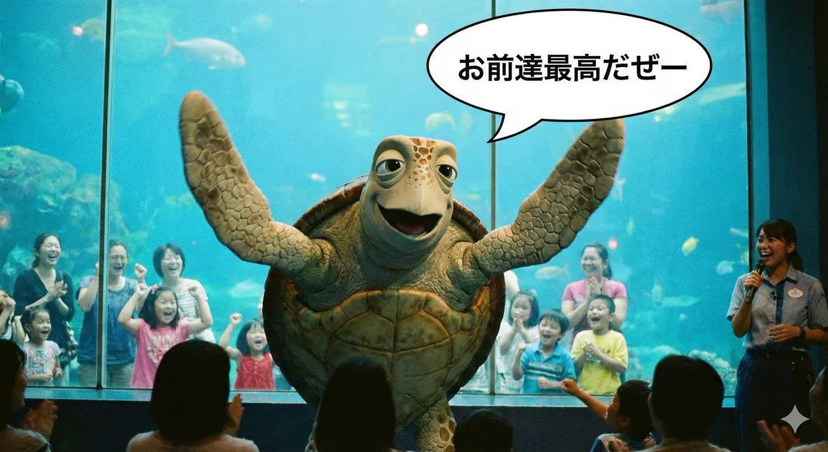 Disney style cheering turtle — Sonra