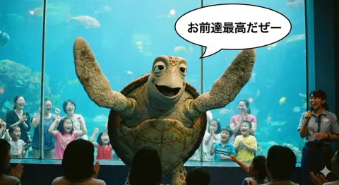 Disney style cheering turtle