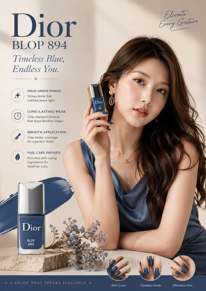 Korean style luxury navy nail polish poster — After